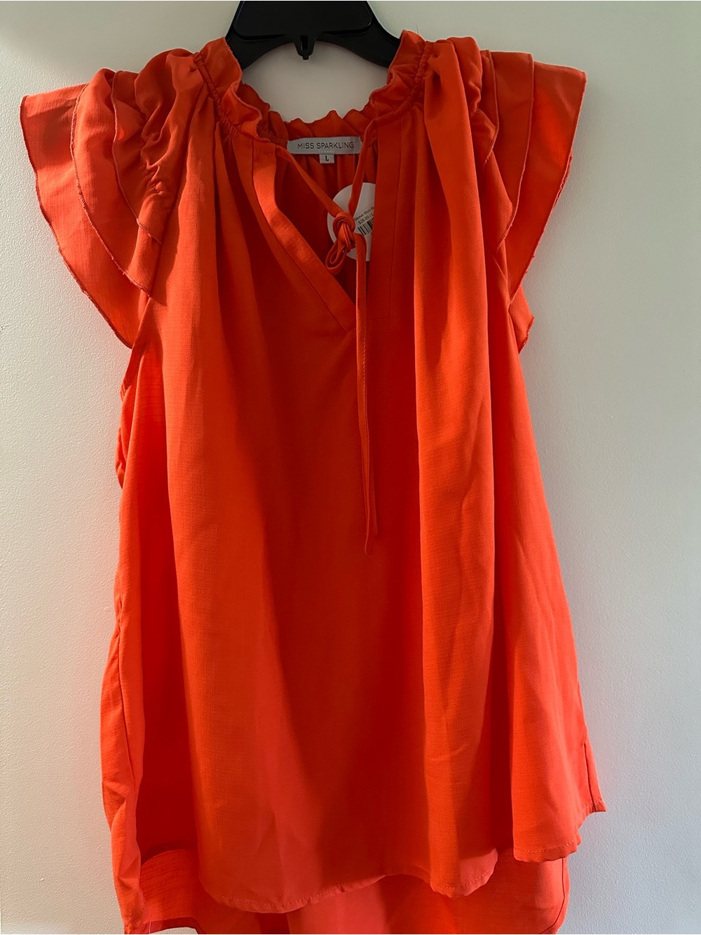 Orange Ruffle Sleeve V-Neck Blouse